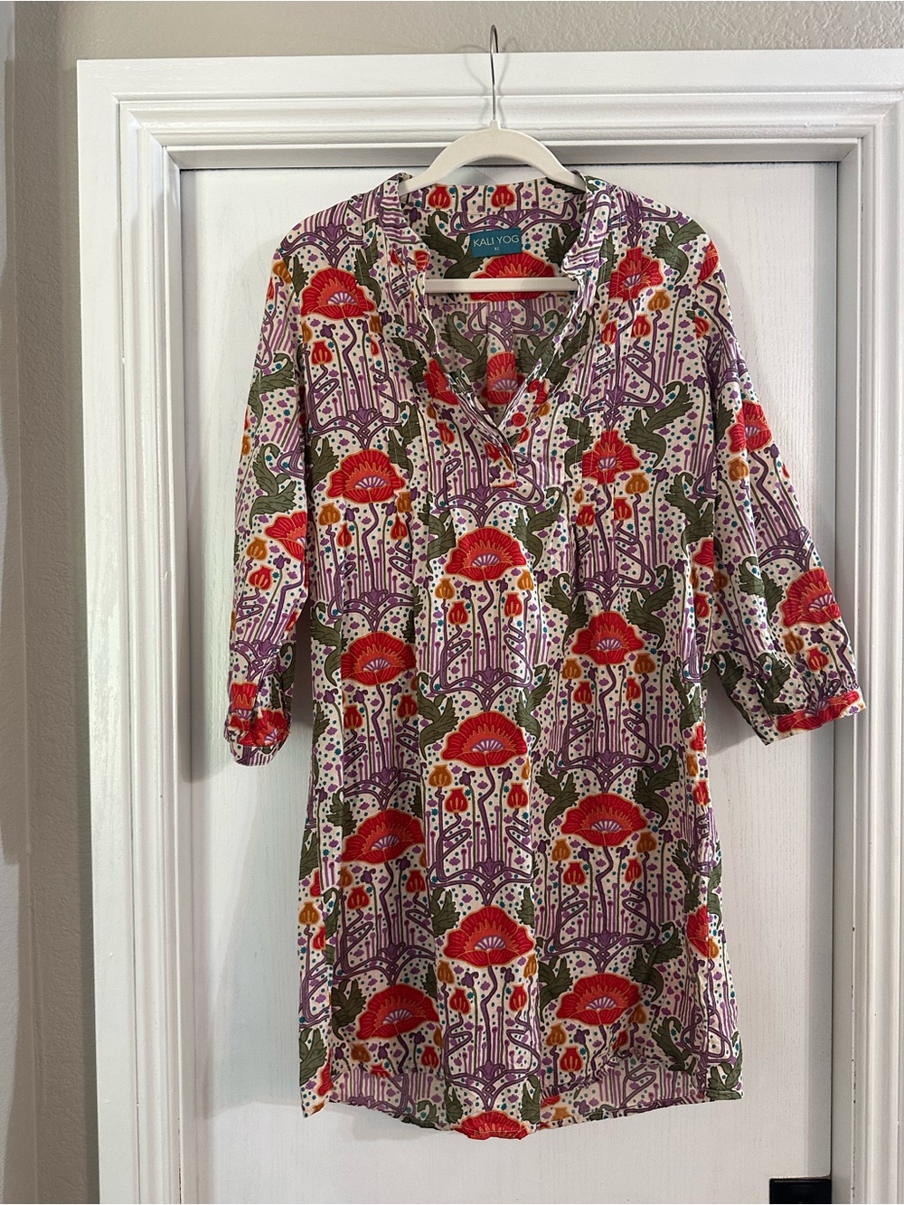 Red Floral Long Sleeve Tunic Dress